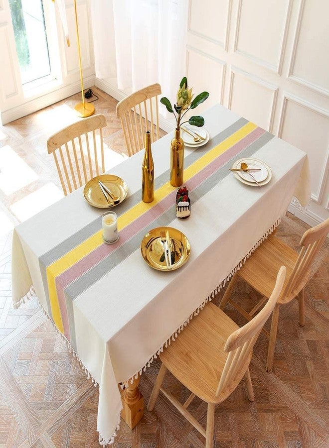 Urban Space Sicilia Table Linen Collection - Premium Water & Stain Resistant Dining Table Cover for 4 Seater, Anti Skid Table Cloth for Center Table (Yellow Grey, 4 Seater 52" x 72") - Image 2